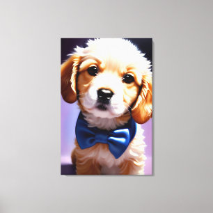 Adsible Fluffy Puppy w Cute Blue Bow Tie Porträtt Canvastryck