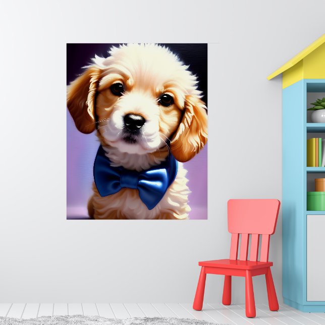 Adsible Fluffy Puppy w Cute Blue Bow Tie Poster (Barnkammare 1)