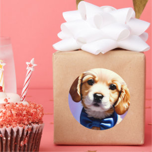 Adsible Fluffy Puppy w Cute Blue Bow Tie Runt Klistermärke