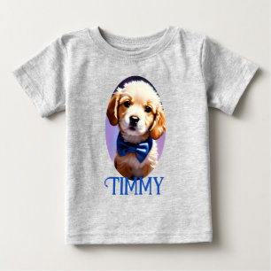 Adsible Fluffy Puppy w Cute Blue Bow Tie T Shirt