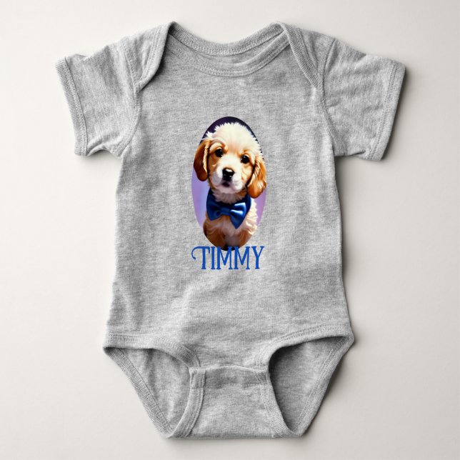 Adsible Fluffy Puppy w Cute Blue Bow Tie T Shirt (Framsida)