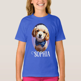 Adsible Fluffy Puppy w Cute Blue Bow Tie T Shirt