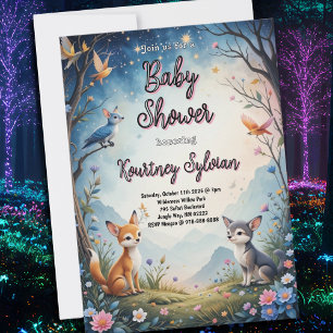 Adsible Fox Kits Woodland Baby Shower Inbjudningar