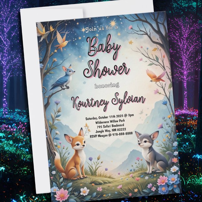 Adsible Fox Kits Woodland Baby Shower Inbjudningar (Skapare uppladdad)