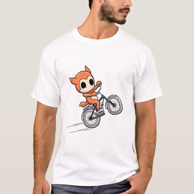 Adsible Fox Rider - Cute Tecknad Bike Stunt Desig T Shirt (Framsida)