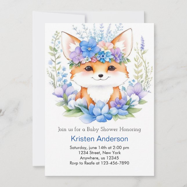 Adsible Fox Whimsical Boy Baby Shower Inbjudningar (Framsida)
