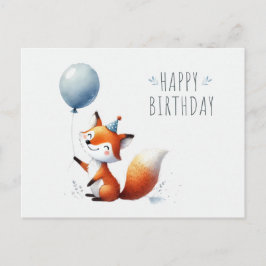 Adsible Fox with Balloon Birthday Card Vykort