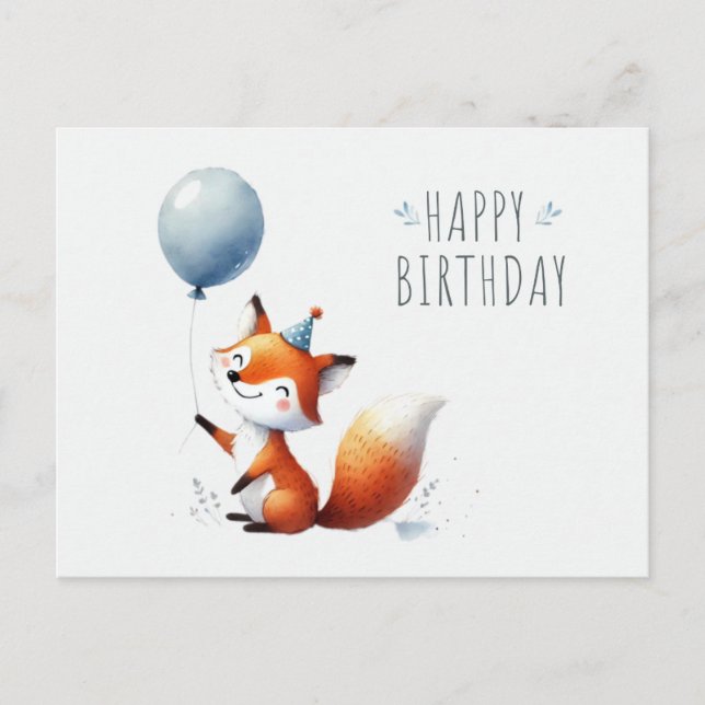 Adsible Fox with Balloon Birthday Card Vykort (Framsida)