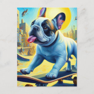 Adsible Fransk Bulldog Skateboarding Vykort