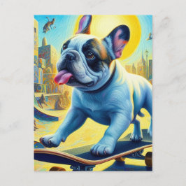 Adsible Fransk Bulldog Skateboarding Vykort