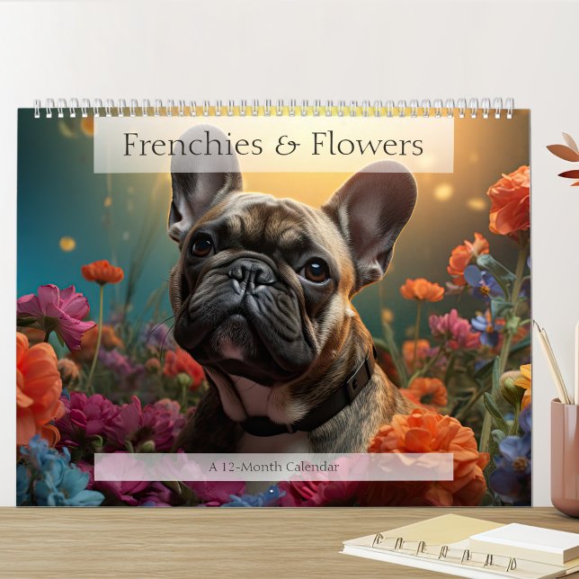 Adsible Fransk Bulldog with Flowers Kalender (Skapare uppladdad)