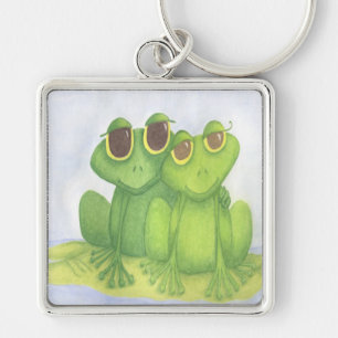 Adsible Frog Älskare Fyrkantig Silverfärgad Nyckelring