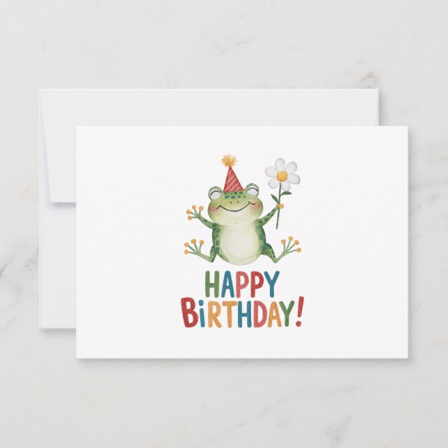 Adsible Frog Birthday Design with Daisy and Party Tack Kort (Framsida)