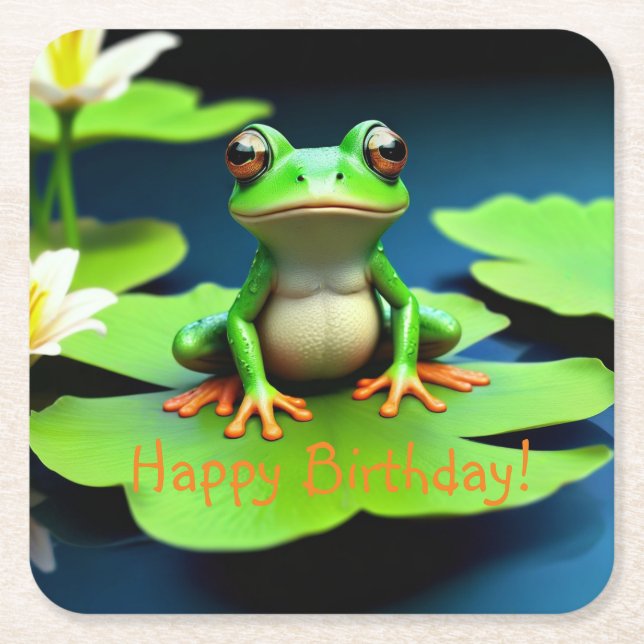 Adsible Frog Birthday Underlägg Papper Kvadrat (Framsidan)