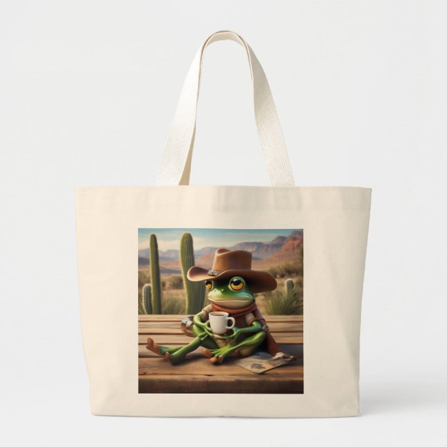 Adsible Frog CowboyEnjoying är Coffee Jumbo Tote Jumbo Tygkasse (Framsidan)