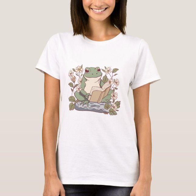 Adsible Frog Reading a Bok T Shirt (Framsida)