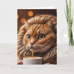 Adsible Funny Cat Holds Coffee Mugg Kort