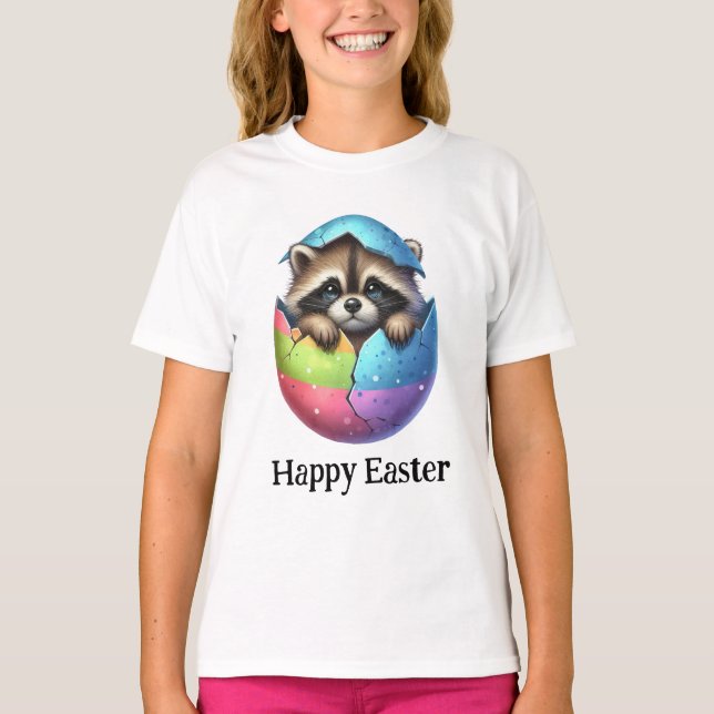 Adsible Funny Cute Påsk Baby Raccoon T Shirt (Framsida)