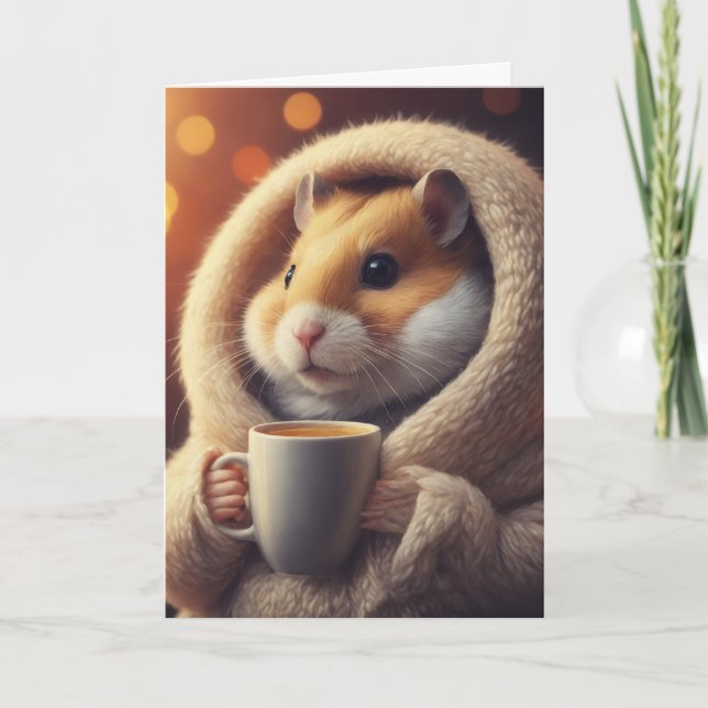 Adsible Funny Hamster Holds Coffee Mugg Kort (Framsida)