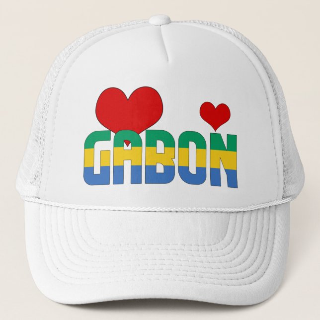 Adsible Gabon Flagga Hearts Patriotic Keps (Framsida)
