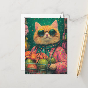 Adsible Ginger Cat Livsmedel Shopping Vykort