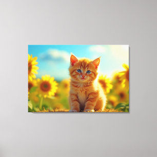 Adsible Ginger Kitten i Fält i solblommor Canvastryck
