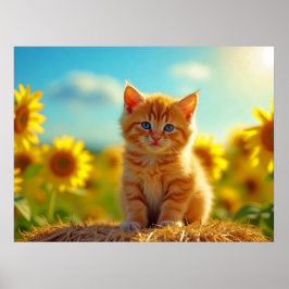 Adsible Ginger Kitten i Fält i solblommor Poster
