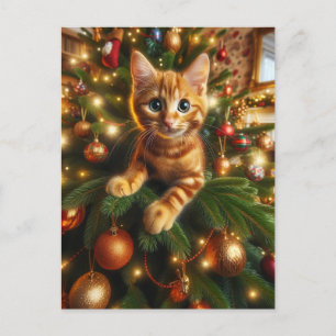 Adsible Ginger Kitten i Julgran Vykort