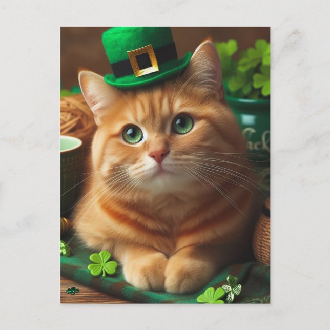 Adsible Ginger Saint Patricks Day Cat Vykort (Framsida)
