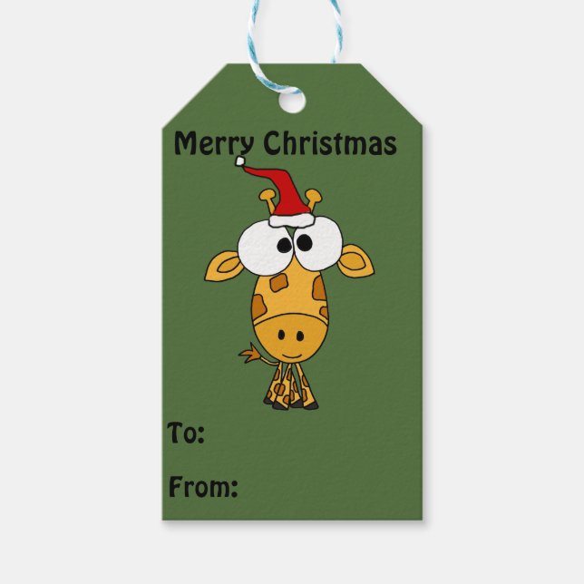 Adsible Giraffe in Santa Hat Juletiketters Presentetikett (Framsidan)