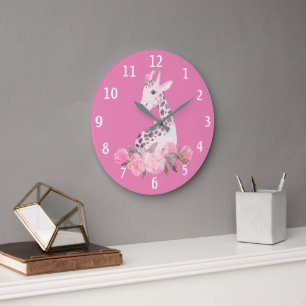 Adsible Giraffe Rosa Blommigt Baby Nursery Stor Klocka