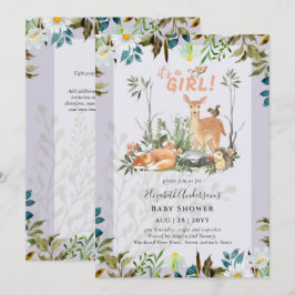 Adsible GIRLS Woodland Hjort Baby Shower Lilac Inbjudningar