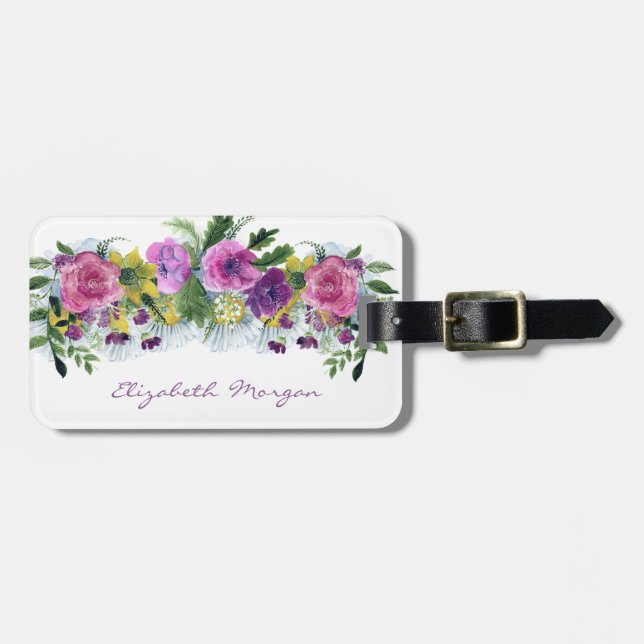 Adsible Girly Watercolor Flowers Bagagebricka (Horisontell Framsida)