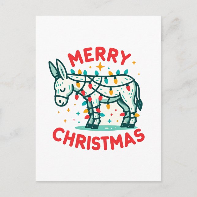 Adsible God jul Donkey Vykort (Framsida)
