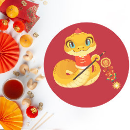 Adsible Golden Snake with Vår Firecracker Runt Klistermärke