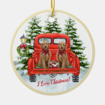 Adsible Goldendoodles Vintage Red Lastbil Ornament