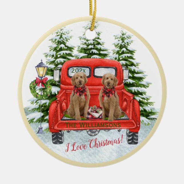 Adsible Goldendoodles Vintage Red Lastbil Ornament (Framsidan)