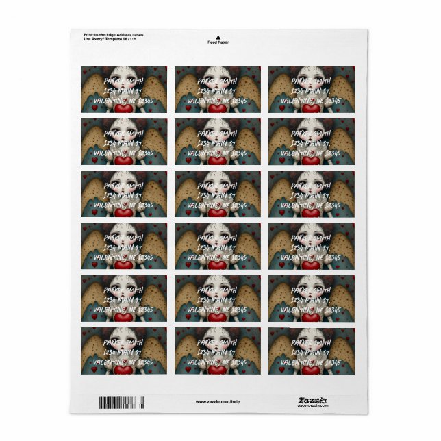 Adsible Gothic Valentine Doll Adressetikett (Helt Ark)