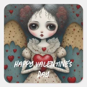 Adsible Gothic Valentine Doll Fyrkantigt Klistermärke