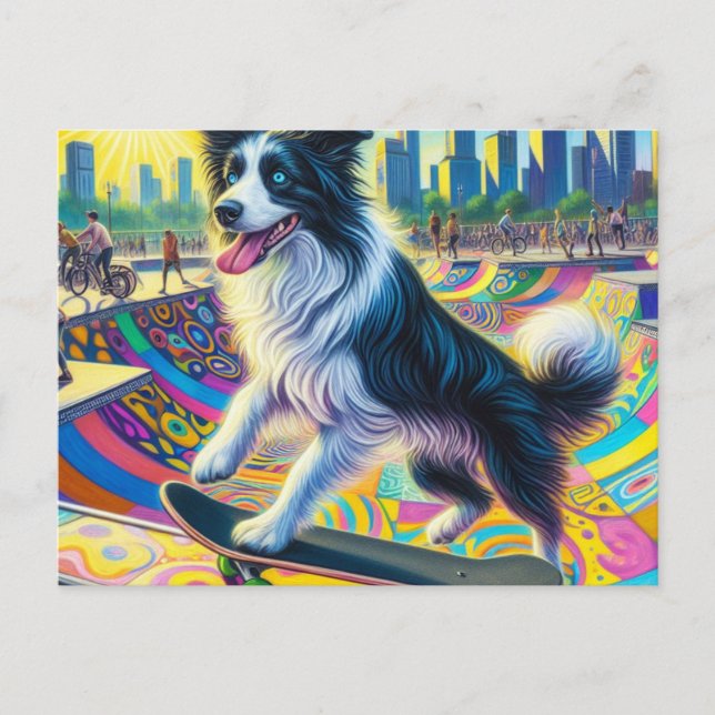 Adsible Gräns Collie Skateboarding Vykort (Framsida)