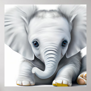 Adsible Grått Baby Elephant Poster