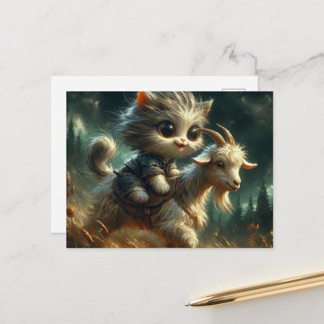 adsible grått kitten rider get vykort (Fram/Back In Situ)