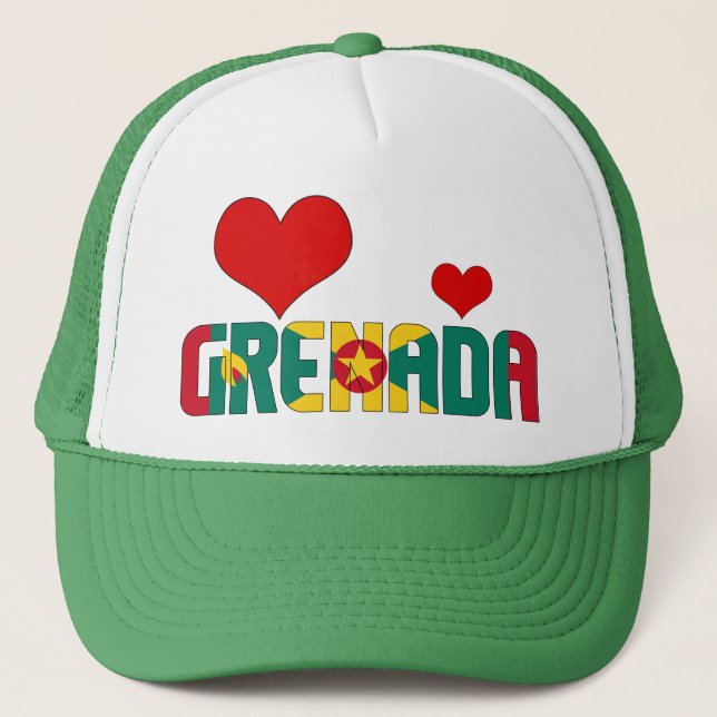 Adsible Grenada Flagga Hearts Patriotic Keps (Framsida)