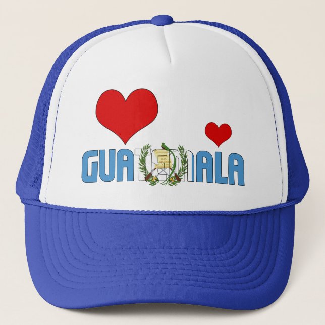 Adsible Guatemala Flagga Hearts Patriotic Keps (Framsida)