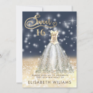 Adsible guld dress charming glittery ombre invit inbjudningar
