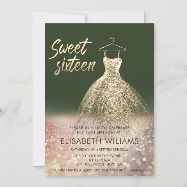 Adsible guld dress charming glittery ombre red i inbjudningar (Framsida)