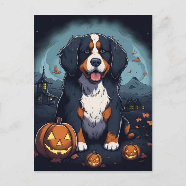 Adsible Halloween Bernese Mountain Hund Tecknad Vykort (Framsida)