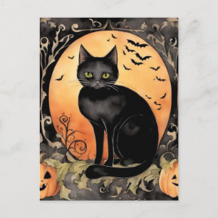 Adsible Halloween Black Cat Watercolor Vykort