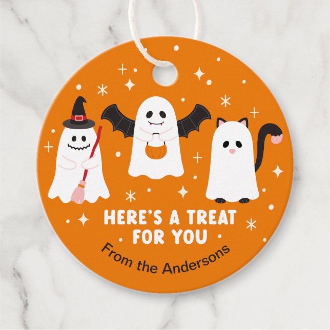 Adsible Halloween Bus eller godis Spöken Gåvor Etiketter (Framsida)