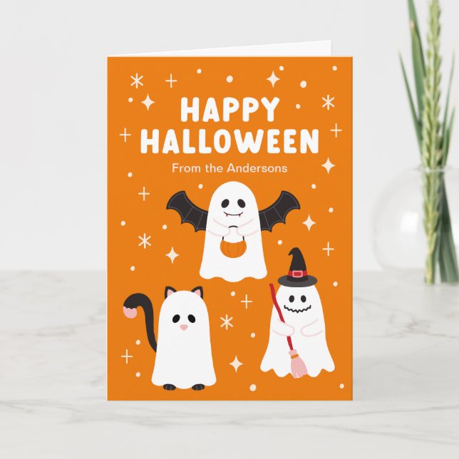 Adsible Halloween Bus eller godis Spöken Kort (Framsida)